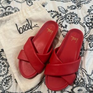 beek Red Cross-Band Slide Sandals